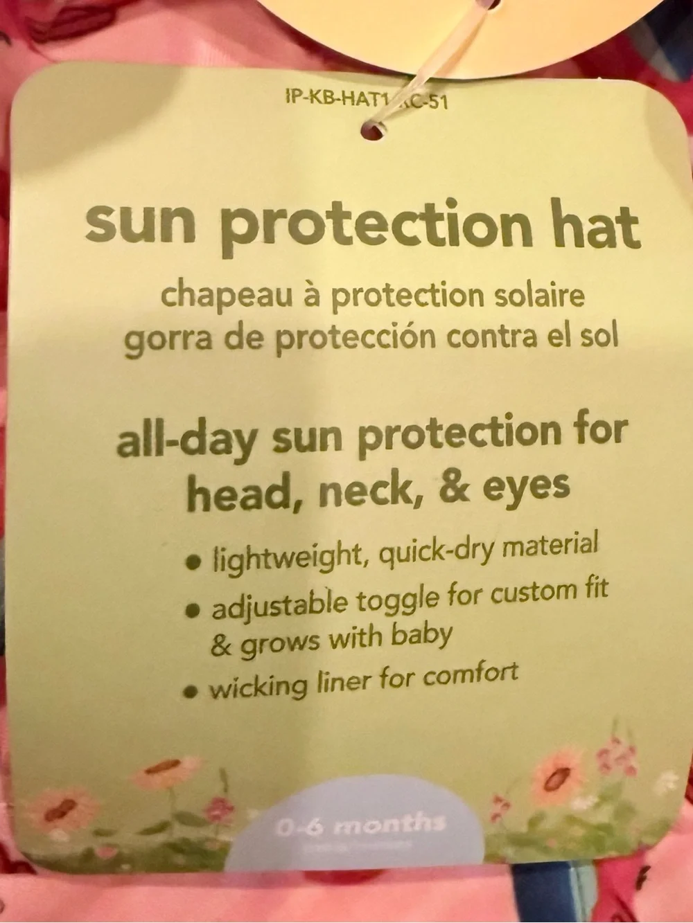 NWT IPlay Green Sprouts infant size 0-6 months pink/ parrots bucket hat
